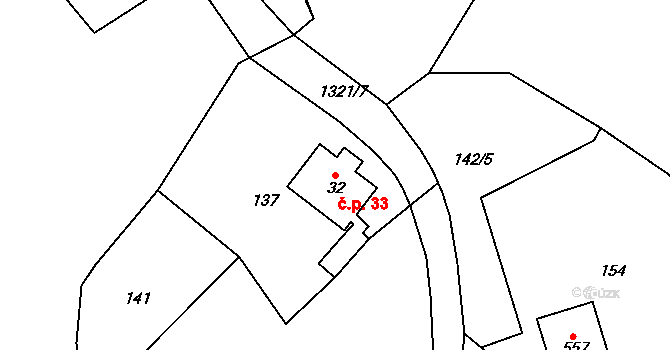 Děčín XV-Prostřední Žleb 33, Děčín na parcele st. 32 v KÚ Prostřední Žleb, Katastrální mapa