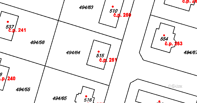 Sedlčánky 251, Čelákovice na parcele st. 515 v KÚ Sedlčánky, Katastrální mapa
