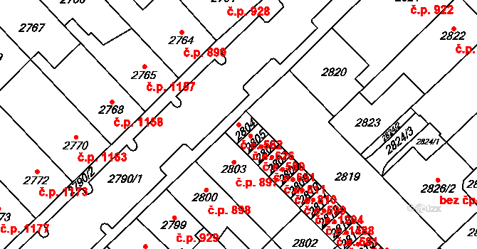 Chomutov 562 na parcele st. 2804 v KÚ Chomutov I, Katastrální mapa