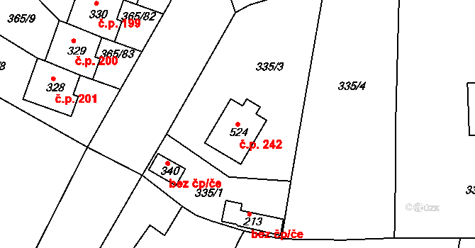 Hrádek 242 na parcele st. 524 v KÚ Hrádek u Rokycan, Katastrální mapa