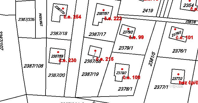 Sadská 215 na parcele st. 2387/58 v KÚ Sadská, Katastrální mapa