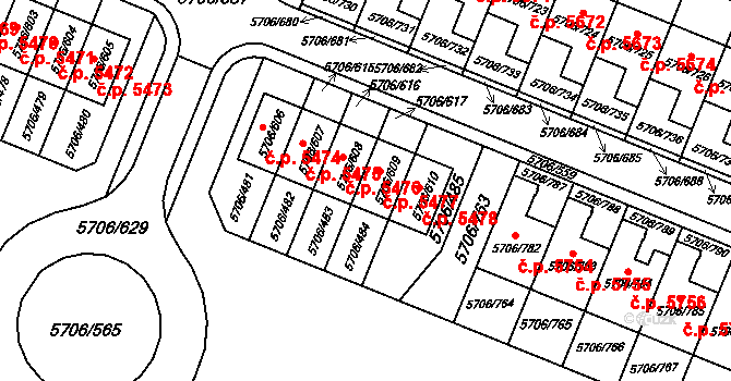 Jihlava 5476 na parcele st. 5706/608 v KÚ Jihlava, Katastrální mapa