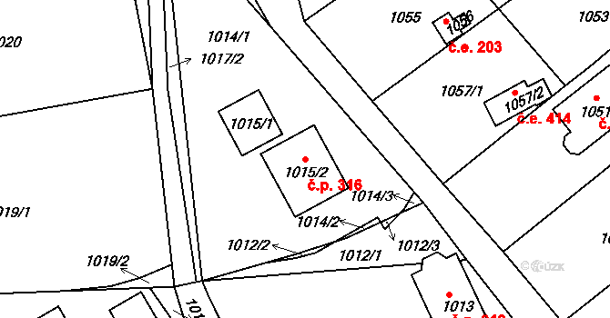 Bystřany 316 na parcele st. 1015/2 v KÚ Bystřany, Katastrální mapa