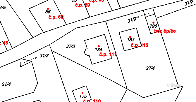 Termesivy 111, Havlíčkův Brod na parcele st. 184 v KÚ Termesivy, Katastrální mapa