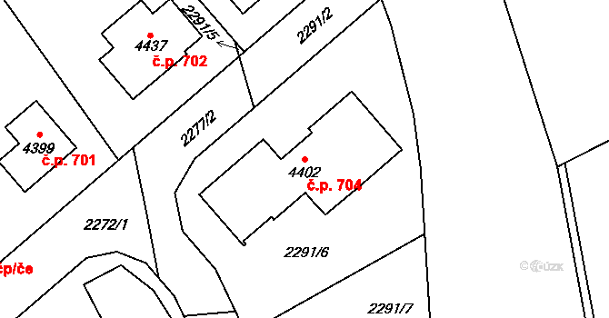 Týnské Předměstí 704, Domažlice na parcele st. 4402 v KÚ Domažlice, Katastrální mapa