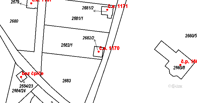 Bystřice nad Pernštejnem 1170 na parcele st. 2682/2 v KÚ Bystřice nad Pernštejnem, Katastrální mapa