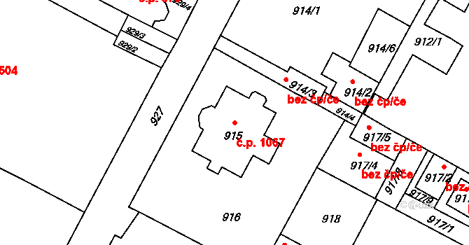 Předměstí 1067, Litoměřice na parcele st. 915 v KÚ Litoměřice, Katastrální mapa