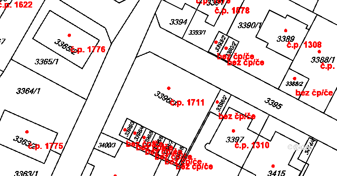 Předměstí 1711, Litoměřice na parcele st. 3396/1 v KÚ Litoměřice, Katastrální mapa