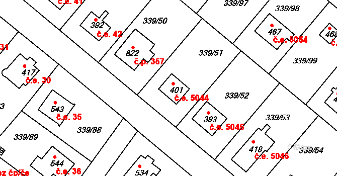 Vyžlovka 44 na parcele st. 401 v KÚ Vyžlovka, Katastrální mapa