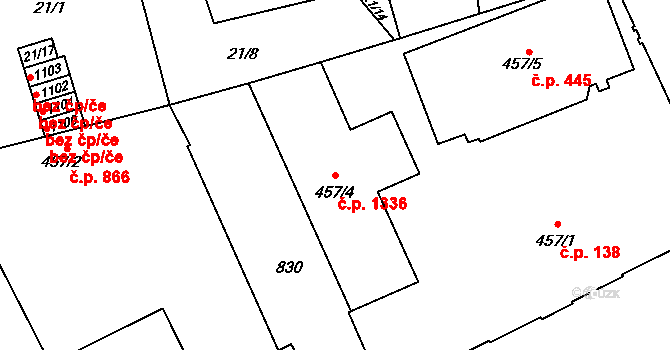 Nový Jičín 1336 na parcele st. 457/4 v KÚ Nový Jičín-Horní Předměstí, Katastrální mapa
