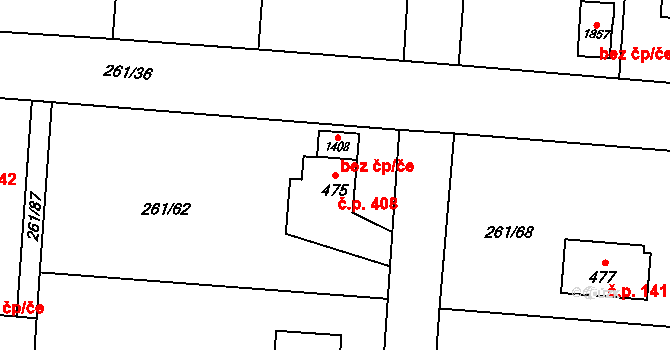 Heřmanice 408, Ostrava na parcele st. 475 v KÚ Heřmanice, Katastrální mapa