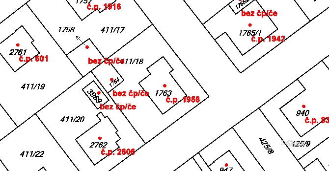 Zábřeh 1958, Ostrava na parcele st. 1763 v KÚ Zábřeh nad Odrou, Katastrální mapa