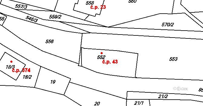 Plesná 43, Ostrava na parcele st. 552 v KÚ Stará Plesná, Katastrální mapa