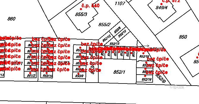 Liberec 40810054 na parcele st. 852/2 v KÚ Horní Růžodol, Katastrální mapa