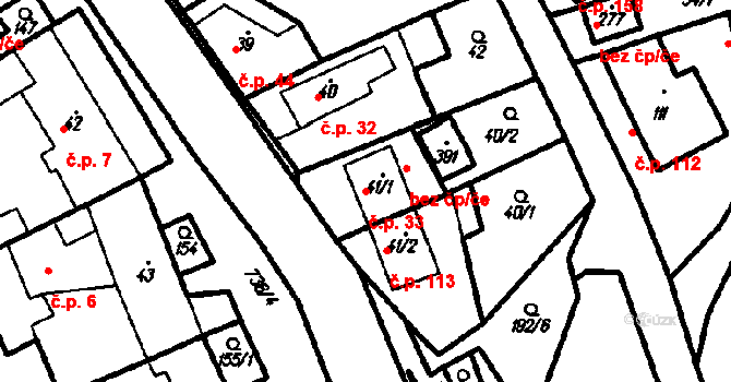 Olšany 33 na parcele st. 41/1 v KÚ Olšany, Katastrální mapa