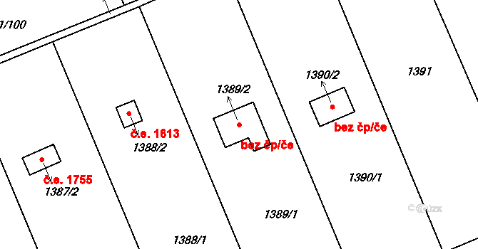 Plzeň 41608054 na parcele st. 1389/2 v KÚ Bručná, Katastrální mapa