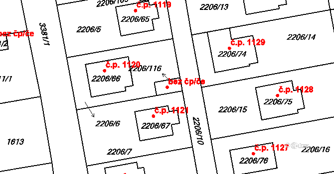 Pelhřimov 42563054 na parcele st. 2206/116 v KÚ Pelhřimov, Katastrální mapa