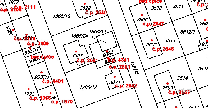 Hodonín 4341 na parcele st. 9082 v KÚ Hodonín, Katastrální mapa