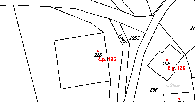 Klokočov 185, Vítkov na parcele st. 226 v KÚ Klokočov u Vítkova, Katastrální mapa