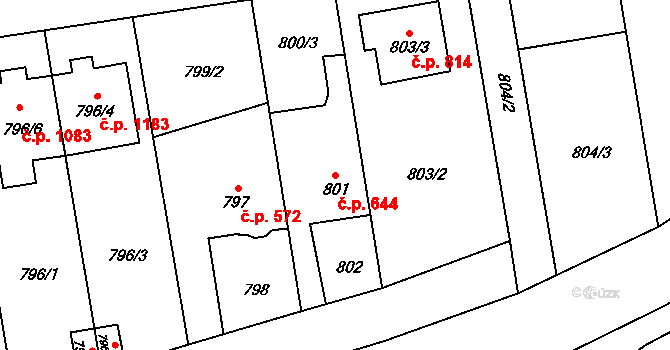 Kylešovice 644, Opava na parcele st. 801 v KÚ Kylešovice, Katastrální mapa