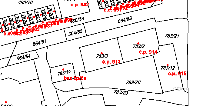 Horní Litvínov 913, Litvínov na parcele st. 783/3 v KÚ Horní Litvínov, Katastrální mapa