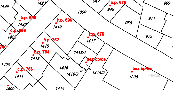 Třešť 675 na parcele st. 1417 v KÚ Třešť, Katastrální mapa