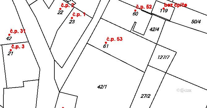 Jenichov 53, Střemy na parcele st. 61 v KÚ Jenichov, Katastrální mapa