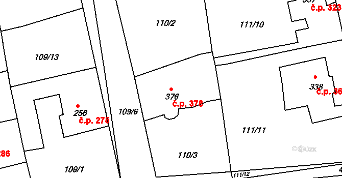 Rudná 378 na parcele st. 376 v KÚ Dušníky u Rudné, Katastrální mapa