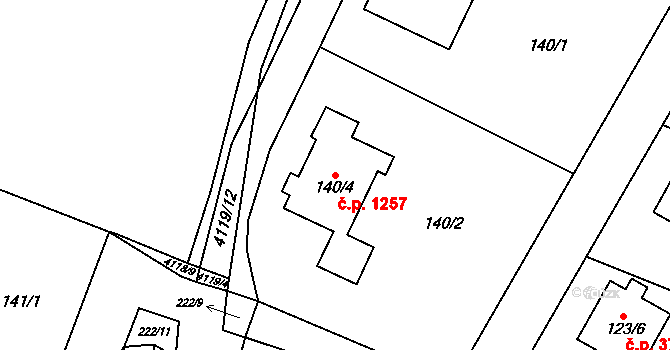 Černošice 1257 na parcele st. 140/4 v KÚ Černošice, Katastrální mapa