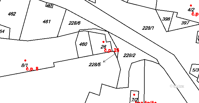 Tuškov 26, Kašperské Hory na parcele st. 26 v KÚ Tuškov, Katastrální mapa