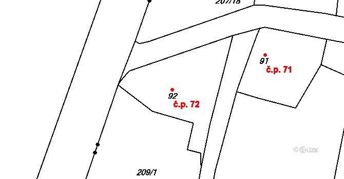 Chotěnice 72, Heřmanův Městec na parcele st. 92 v KÚ Chotěnice, Katastrální mapa