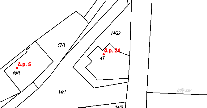 Sušice 24, Míčov-Sušice na parcele st. 47 v KÚ Sušice, Katastrální mapa
