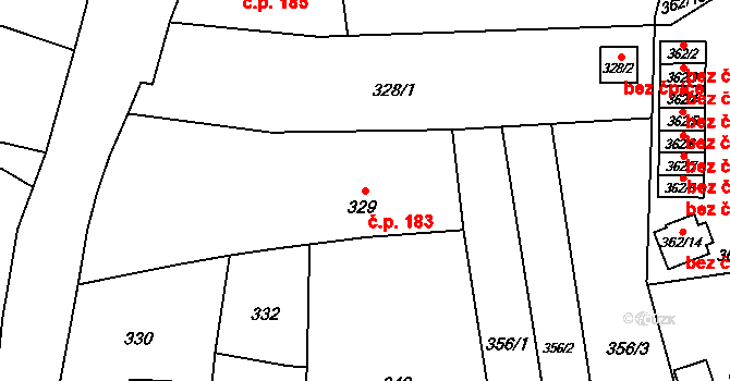 Jakubské Předměstí 183, Jaroměř na parcele st. 329 v KÚ Jaroměř, Katastrální mapa