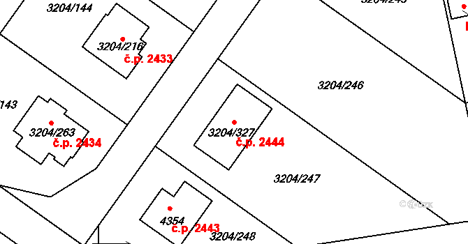 Roudnice nad Labem 2444 na parcele st. 3204/327 v KÚ Roudnice nad Labem, Katastrální mapa