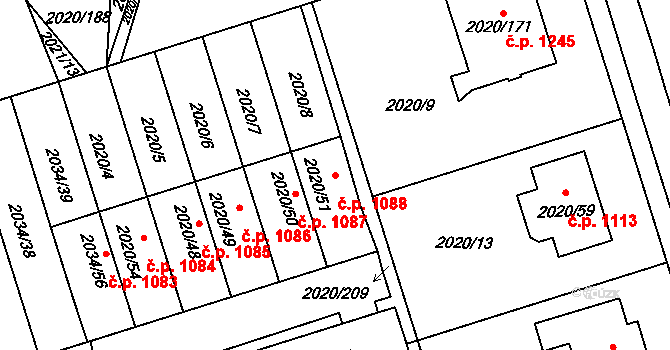Holice 1088 na parcele st. 2020/51 v KÚ Holice v Čechách, Katastrální mapa