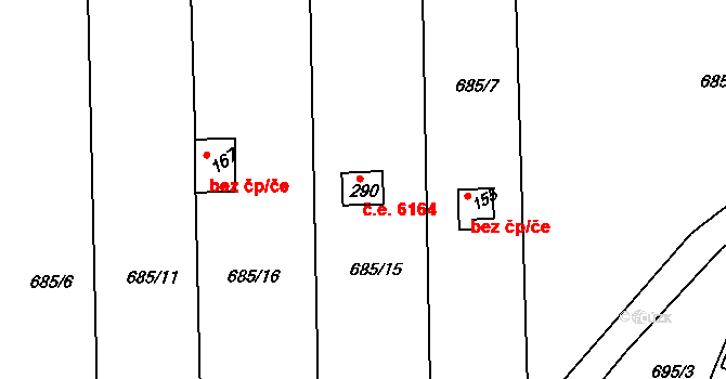 Znojmo 6164 na parcele st. 290 v KÚ Znojmo-Hradiště, Katastrální mapa