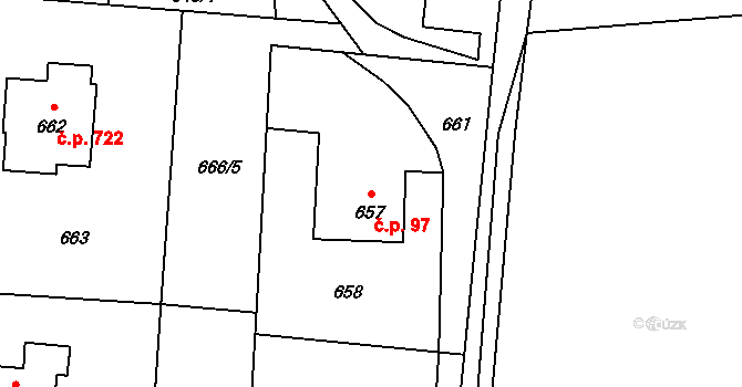 Dětmarovice 97 na parcele st. 657 v KÚ Dětmarovice, Katastrální mapa