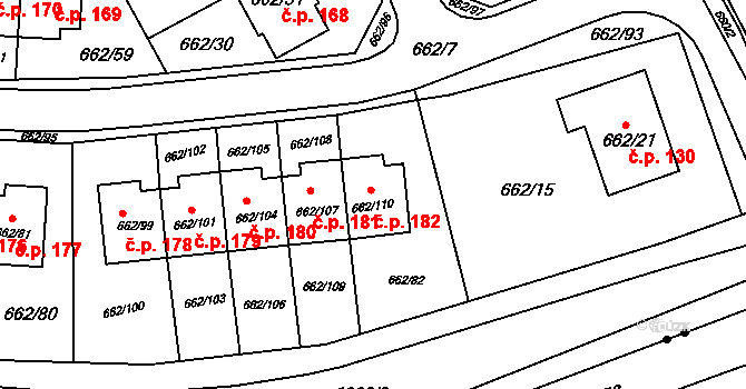 Sedlešovice 182, Nový Šaldorf-Sedlešovice na parcele st. 662/110 v KÚ Sedlešovice, Katastrální mapa