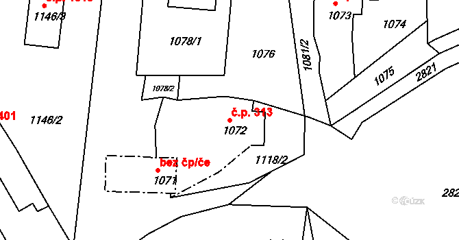 Štramberk 313 na parcele st. 1072 v KÚ Štramberk, Katastrální mapa
