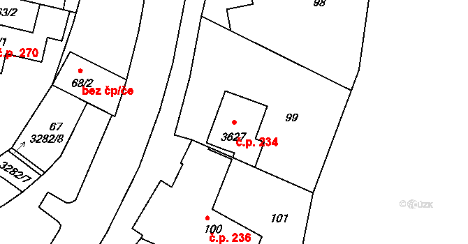 Kamenice nad Lipou 234 na parcele st. 3627 v KÚ Kamenice nad Lipou, Katastrální mapa