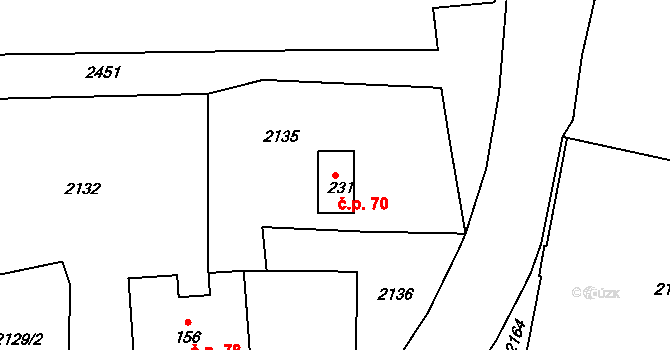 Červený Potok 70, Králíky na parcele st. 231 v KÚ Červený Potok, Katastrální mapa