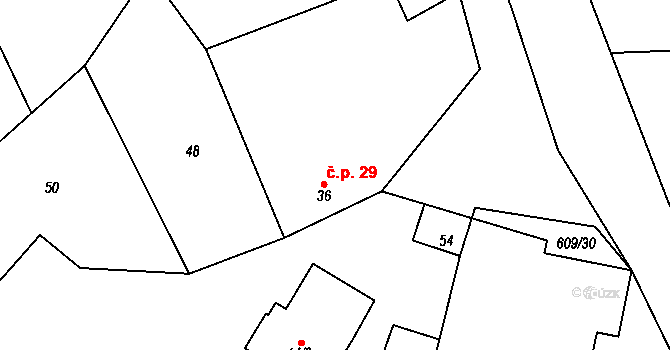 Tunochody 29, Číhošť na parcele st. 36 v KÚ Tunochody, Katastrální mapa