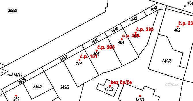 Doudleby nad Orlicí 283 na parcele st. 405 v KÚ Doudleby nad Orlicí, Katastrální mapa