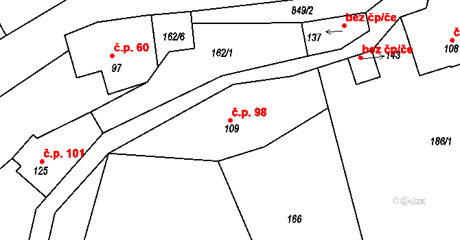 Merklovice 98, Vamberk na parcele st. 109 v KÚ Merklovice, Katastrální mapa