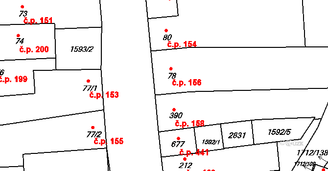 Přibice 156 na parcele st. 78 v KÚ Přibice, Katastrální mapa