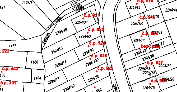 Koryčany 924 na parcele st. 2294/82 v KÚ Koryčany, Katastrální mapa