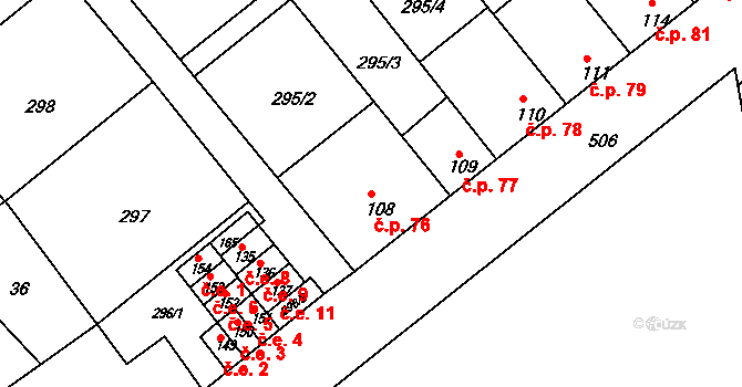 Biskupice 76 na parcele st. 108 v KÚ Biskupice na Hané, Katastrální mapa