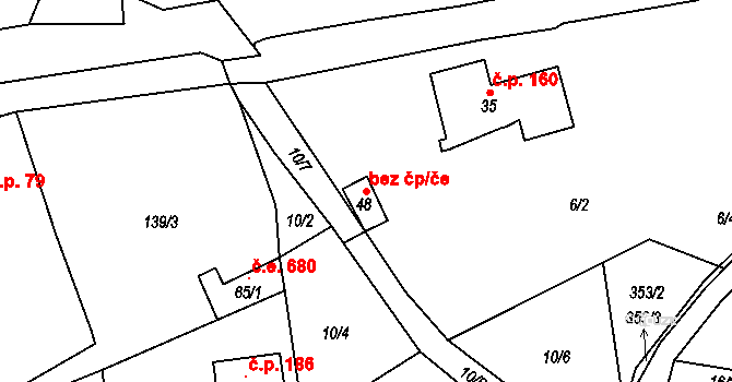 Těchlovice 105352055 na parcele st. 48 v KÚ Přední Lhota u Těchlovic, Katastrální mapa