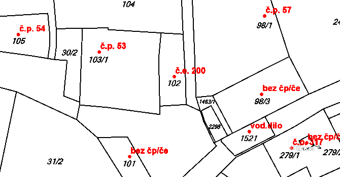 Vranov nad Dyjí 200 na parcele st. 102 v KÚ Vranov nad Dyjí, Katastrální mapa