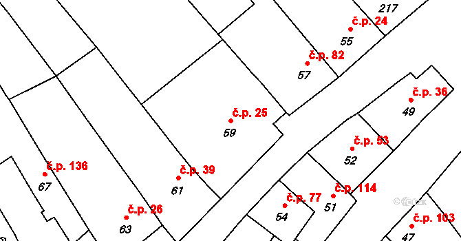 Přerov VII-Čekyně 25, Přerov na parcele st. 59 v KÚ Čekyně, Katastrální mapa